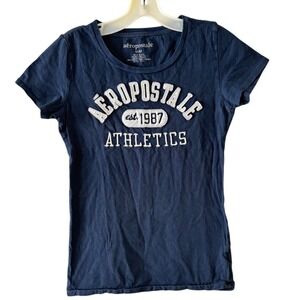Aeropostale Y2K Baby Tee Size M Fitted Graphic Logo Navy Casual Sporty Top